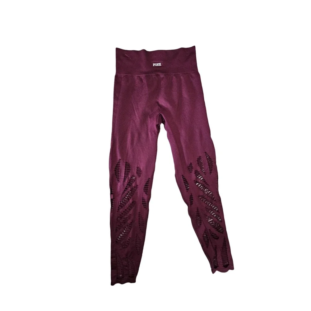 PINK Victorias Secret Cool and Comfy Maroon Cut Leggings Womens Size M